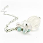 White Lucite Pendant w/ Ama..