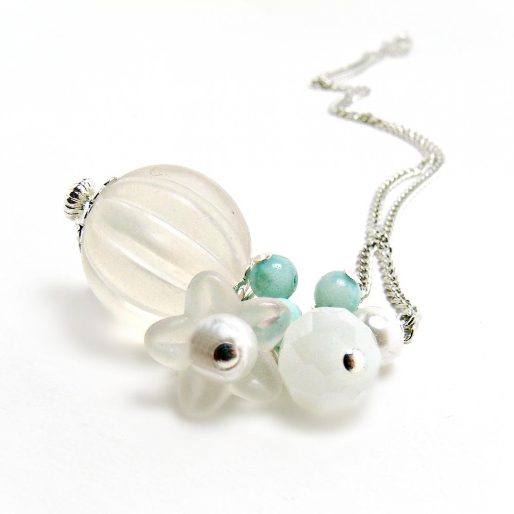 White Lucite Pendant w/ Amazonite- White Jewelry-Wedding- Milk glass- Shabby chic- Amazonite jewelry-Milk Glass Jewelry