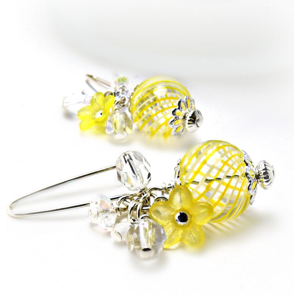 Yellow Blown Glass Hollow Earrings- Yellow Jewelry-Summer Jewelry-Summer Earings-Sunshine Yellow-Flower Jewelry-Flower Earrings