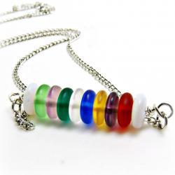 Rainbow Beach Glass Bar Necklace-Colored Beach Glass Bar Pendant Necklace - beachglass jewelry- colored jewelry- rainbow jewelry- glass necklace-glass jewelry- summer jewelry-summer necklace-colorful- multi colored- gift for her-graduation gift- bead necklace -bead jewelry