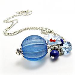 Blue Lucite Necklace w/ Lapis- Blue Jewelry- Lapis Jewelry-Summer Jewelry-Nautical Jewelry-Blue and Red- Czech Crystal Jewelry-